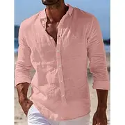 Men's Shirt Linen Shirt Summer Shirt Beach Wear Button Up Shirt Plain Casual Daily Black White Pink Navy Blue Long Sleeve Turndown Spring Summer Clothing Appa