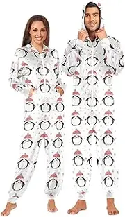 [ZZXXB] Penguin with Hat Onesie Pajamas for Adult Women Men Long Sleeves One Piece Onesies Hooded Sleepwear S - XL