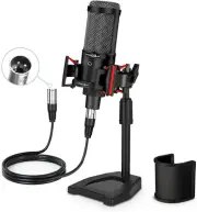 XLR Condenser Mic W/ Cardioid Pattern, 48V Phantom Power, Shock Mount
