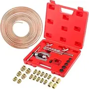 ISINMOTOR Auto Double Flaring Tool Kit for Brake Line and Brass Tubing Tool with Extra Adapters，45 Degrees,Red