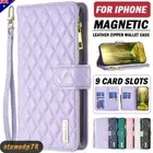 For iPhone 16E 15 Pro Max 14 13 12 8 Plus Case Wallet Leather Zipper Flip Cover