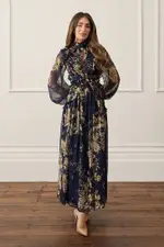 Lydia Millen Floral Ruffle Chiffon Maxi Dress
