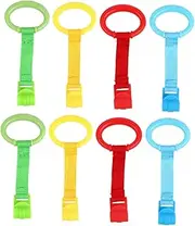 VICASKY Infant Cot Bed Hand Rings 8pcs Baby Stand up Pull Rings Bright Colors for Learning to to Install