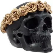 Day of the Dead Copper Rose Laurel Black Skull Figurine DOD Flower Wreath Sugar
