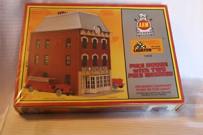 HO Scale, AHM, Fire House & 2 Engines Building Kit, #15808 BNOS Sealed Vintage