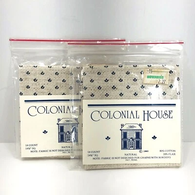 Vintage Colonial House Cross Stitch Fabric 14ct Country Border 2pks Dark Blue