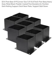 8 Pack 6x6 Deck Post Base Steel Brackets (ID 5.6x5.6) W/ 32 Anchors & 64 Screws
