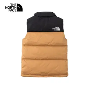 【The North Face 官方旗艦】經典ICON-北面男款棕黑拼接防潑水舒適保暖可收納連帽羽絨背心｜3JQQI0J