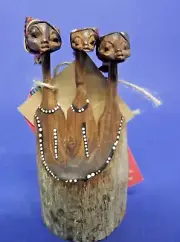 Wooden African Figurine Hand Crafted by Masai Tribe Mozambique 3 Women 6" x 3"