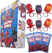 Imaginings 3 Marvel Lollipop Rings Individually Wrapped Candy Spider-Man Iron Man Black Panther Character Shaped Suckers 18 Count