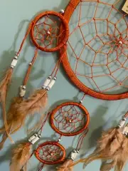 BROWN / BURNT ORANGE Handmade Boho Feather Dream Catcher Christmas Gift 16cm Web
