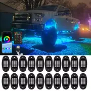 20x RGB LED Pods Rock Light Kit Underbody Glow Neon Lamp Bluetooth Wireless APP