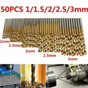 50x Titanium Coated 1/1.5/2/2.5/3mm Steel HSS High Speed Drill Bit Set Tool