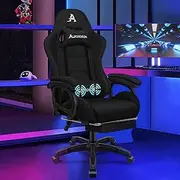 ALFORDSON Computer Gaming Chair with Massage Lumbar Cushion and Footrest, Ergonomic Swivel Recliner Linen Home Ergonomic Desk Chair with Armrest Headrest, Office Chair with Recline (Black)