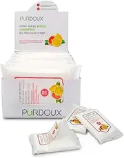 PÜRDOUX CPAP Mask Wipes with Grapefruit Lemon Scent (Box of Total 120 Wet Wipes in 12 resealable sachets, 10 Wipes per Sachet)