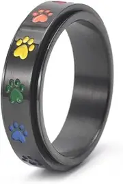 [Generic] Lovely Puppy Paw Print Rotatable Titanium Stainless Steel Band Rings for Women Men Boys Teen Girls Cute Anti Anxiety Stress Relief Spinner Rings