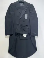 Mens Pierre Noir Black Full Dress Three Piece Tuxedo Size 34R NEW