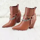 Dimitri Western Chain Strap Cowboy / Cowgirl Pull Ankle Boots Tan 6-11