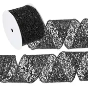 2.5"x 10Yards Sparkling Glitters Yarn Ribbon Polyester Mesh Ribbon Rolls(Black)