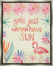 Girls Wanna Have Sun Tropical Summer Floral Pattern Floating Framed Wall Art, De