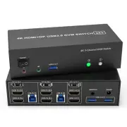 KVM Switch 3 Monitors 2 Computers 4K@60Hz, 2 HDMI+Displayport KVM Switch Triple