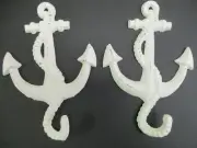 Pair of Nautical Anchor Wall Hook Rack 7.5"x5" Cottage Rustic Home Decor