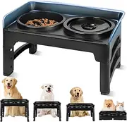 ESCRODOI Elevated Dog Bowl, Foldable 4 Height Raised Dog Bowl Stand with High Baffle, 2-in-1 Dog Bowls with 51oz Slow Feeder & No Spill Water Bowl for Small Medium and Large Dogs (from 11cm to 32cm)