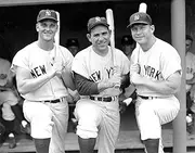 Baseball Hall Of Famers Roger Maris, Yogi Berra, and Mickey Mantle, Classic Black and White 11x14 Photo Poster