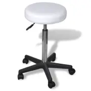 White Office Stool Adjustable Height 5 Wheels Rolling Computer Salon Seat Chair