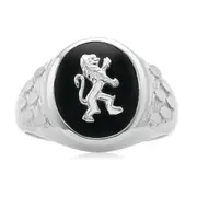 Sterling Silver Oval Lion Onyx Signet Ring