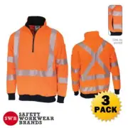 3 x DNC Workwear Mens HiVis Segmented Tape X Back Fleecy Jumper Orange Rail 3533