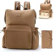miss fong Diaper Bag Backpack - Baby Diaper Bag Neoprene Bag Large Capacity Neoprene Backpack with Diaper Changing Pad Travel Diaper Backpack Baby Backpack with 12 Pockets for Mom & Dad -Brown