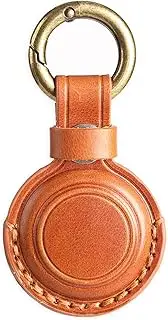 KEEPXYZ Genuine Leather Airtag Holder Suitable for Apple Airtag Keychain Leather, Small Air Tag Holder with Key Rings, Protective Airtag Case Cover Accessories - Brown V1.0