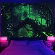 Trees Jungle Wall Art Blacklight Poster UV Reactive Tapestry Wall Hanging Fabric