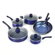 Non Stick Pots and Pan Set, Ceramic Cookware Set with Stay-Cool Handles, Blue