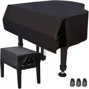Baby Grand Piano Cover Household Dustproof Piano Cover Waterproof Leather Grand Piano Cover with Stool Cover & Footrest Cover(A,160cm/63inch)