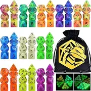 Glow in The Dark DND Dice Set 11 x 7 Polyhedral Dice (77pcs) for Dungeons and Dragons MTG Tabletop Role-Playing Games, with a Drawstring Bag