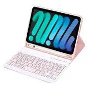 C06B Compatible For iPad mini 6 (2021) Anti-Scratch Protective Case with Bluetooth Keyboard Shockproof Stand Leather Cover with Pe Pink