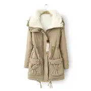 Catzon Women's Mid Length Winter Coat Thickened Warm Lamb Wool Lined Jacket-Khaki