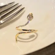 Snake Rhinestone Open Ring 1 Pc - Gold - One Size