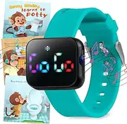 Potty Training Watch for Kids V2 – A Water Resistant Potty Reminder Device for Boys & Girls to Train Your Toddler with Fun/Musical & Vibration Interval Reminder with Potty Training eBook (Turquoise)
