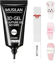 MUSILAN 3D Nail Gel Art - 30g White Nail Sculpting Gel for Nails Tips,Molding, Drawing, Nail Charms & Gems, Chrome Powder and Rhinestone Design No Wipe, UV Curing Needed Salon & DIY Use