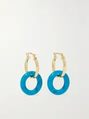 [Mateo] Mateo - Donut 14-karat Gold Turquoise Hoop Earrings - One size One size Gold