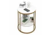 Vibe Geeks Round Marble Accent Table End 2 Tiers Storage Table - Gold