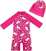 [upandfast] Baby/Toddler Swimsuit UPF 50+ Sun Protection One Piece Zipper Bathing Suit with Sun Hat Infant Beach Swimwear