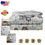 Elegant 100% Cotton Flannel Twin Sheet Set - Deep Pockets in Snow Drop Design