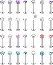 [Sanfenly] 28pcs Lip Labret Stud Stainless Steel 16/20G 6/8mm Tragus Piercing Jewellery Lip Bar Tragus Earring Star Heart CZ Opal Flat Back Nose Stud Medusa Piercing Jewellery For Women