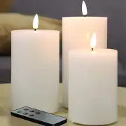 White Real Wax Flameless Pillar Candles with Remote, Flickering Flat Top LED ...