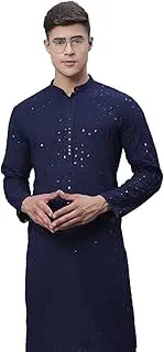 [Sojanya] (Since 1958, Men's Pure Cotton Mustard Embroidered Sequined Kurta
