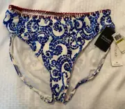 NWT BE CREATIVE Womens Blue & White Bikini Bottom-Size 14